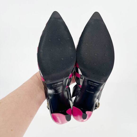 Vintage Retro Miu Miu Pink Black White Woven Pointed Toe Slingback Pump IT 39 - Picture 10 of 11